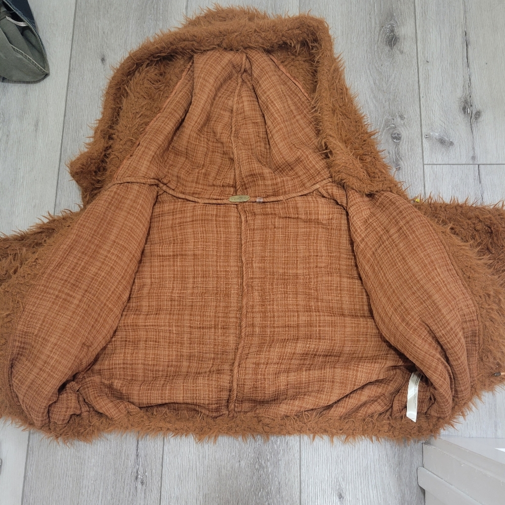 FREE PEOPLE  One Zuri Parka Fuzzy Faux Fur Jacket Hooded Rust Coat - Picture 7 of 9